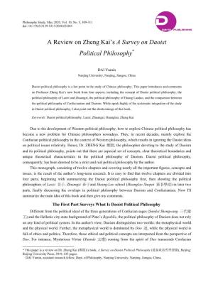 A Review on Zheng Kai's a Survey on Daoist Political Philosophy*