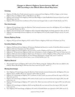 Changes to Alberta's Highway System Between 2003