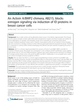 An Activin A/BMP2 Chimera, AB215, Blocks Estrogen Signaling Via Induction of ID Proteins in Breast Cancer Cells