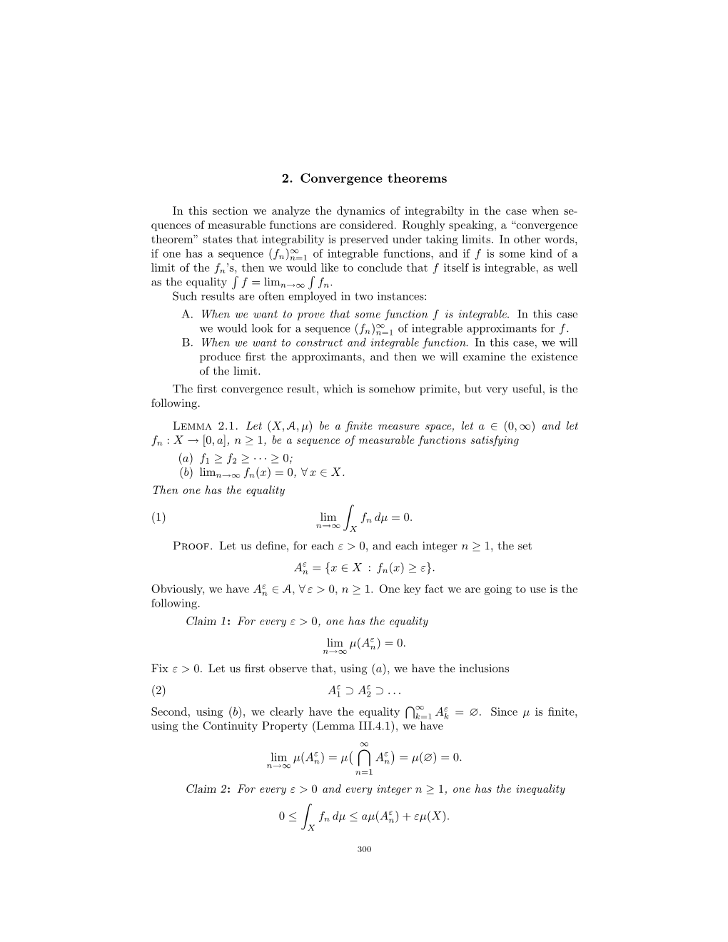 2. Convergence Theorems