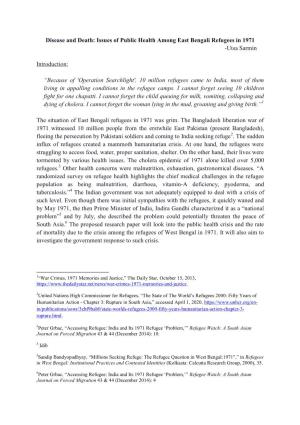 Disease and Death: Issues of Public Health Among East Bengali Refugees in 1971 -Utsa Sarmin