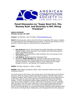 Panel Discussion on "Super Bowl XLI, the 'Rooney Rule' and Diversity in NFL Hiring Practices"