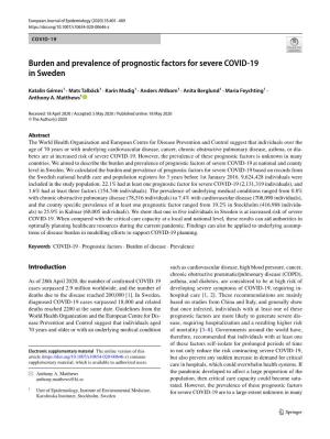 Burden and Prevalence of Prognostic Factors for Severe COVID-19 In