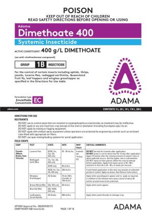 Dimethoate 400 Systemic Insecticide