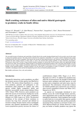 Shell Crushing Resistance of Alien and Native Thiarid Gastropods to Predatory Crabs in South Africa