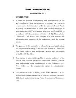 COIMBATORE CITY 1. INTRODUCTION 1.1 in Order To