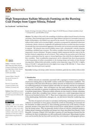 High Temperature Sulfate Minerals Forming on the Burning Coal Dumps from Upper Silesia, Poland