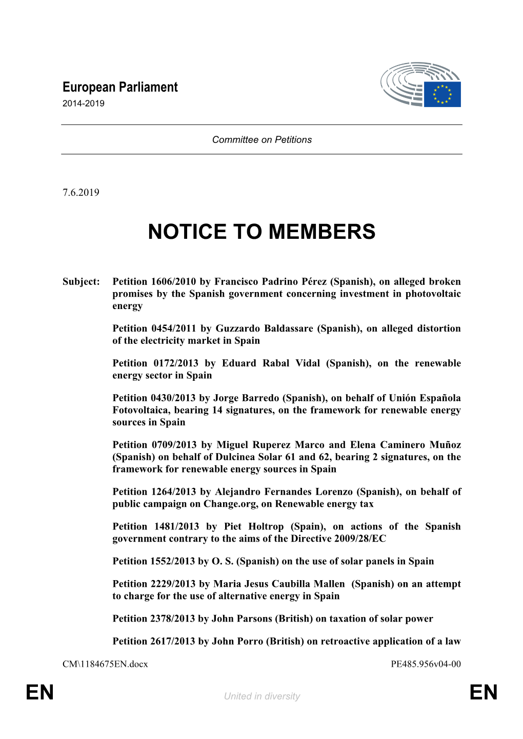 En En Notice to Members