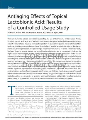 Antiaging Effects of Topical Lactobionic Acid: Results of a Controlled Usage Study Barbara A