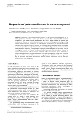 The Problem of Professional Burnout in Stress Management
