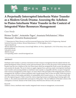 Assessing the Acheloos to Pinios Interbasin Water Transfer in the Context of Integrated Water Resources Management