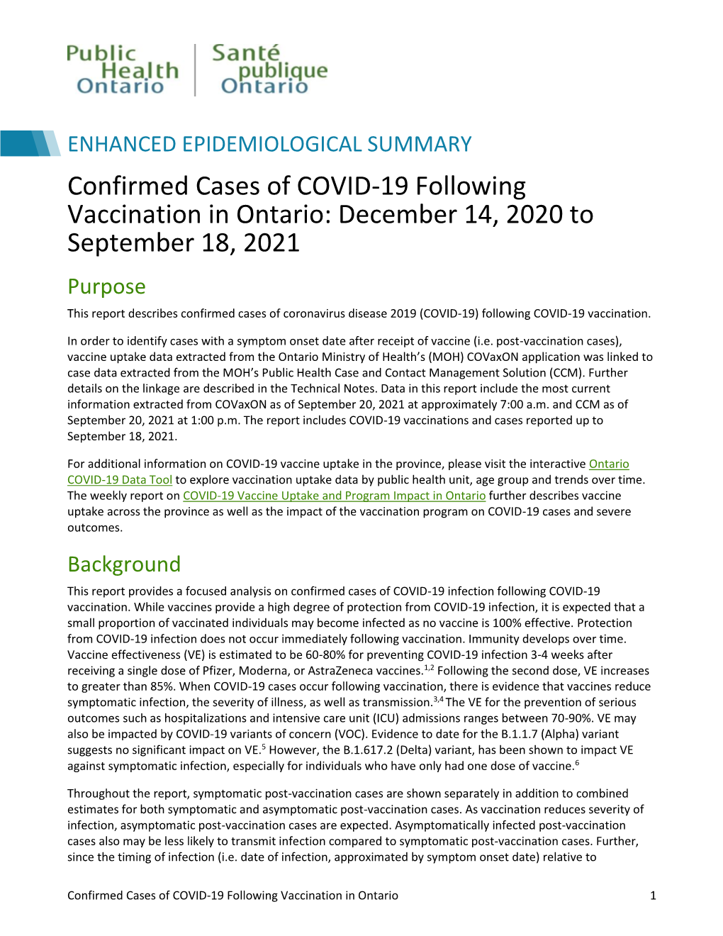 Confirmed Cases of COVID-19 Following Vaccination in Ontario