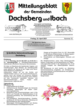 Mitteilungsblatt Nr. 16 Vom 23. April 2021