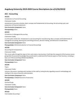 Augsburg University 2019-2020 Course Descriptions (As of 6/26/2019)