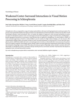 Weakened Center-Surround Interactions in Visual Motion Processing in Schizophrenia