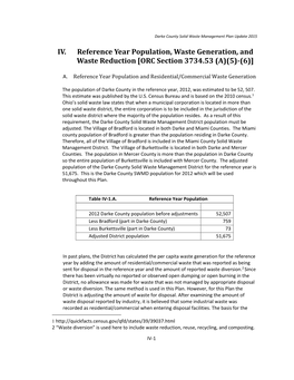 IV. Reference Year Population, Waste Generation, and Waste Reduction [ORC Section 3734.53 (A)(5)-(6)]