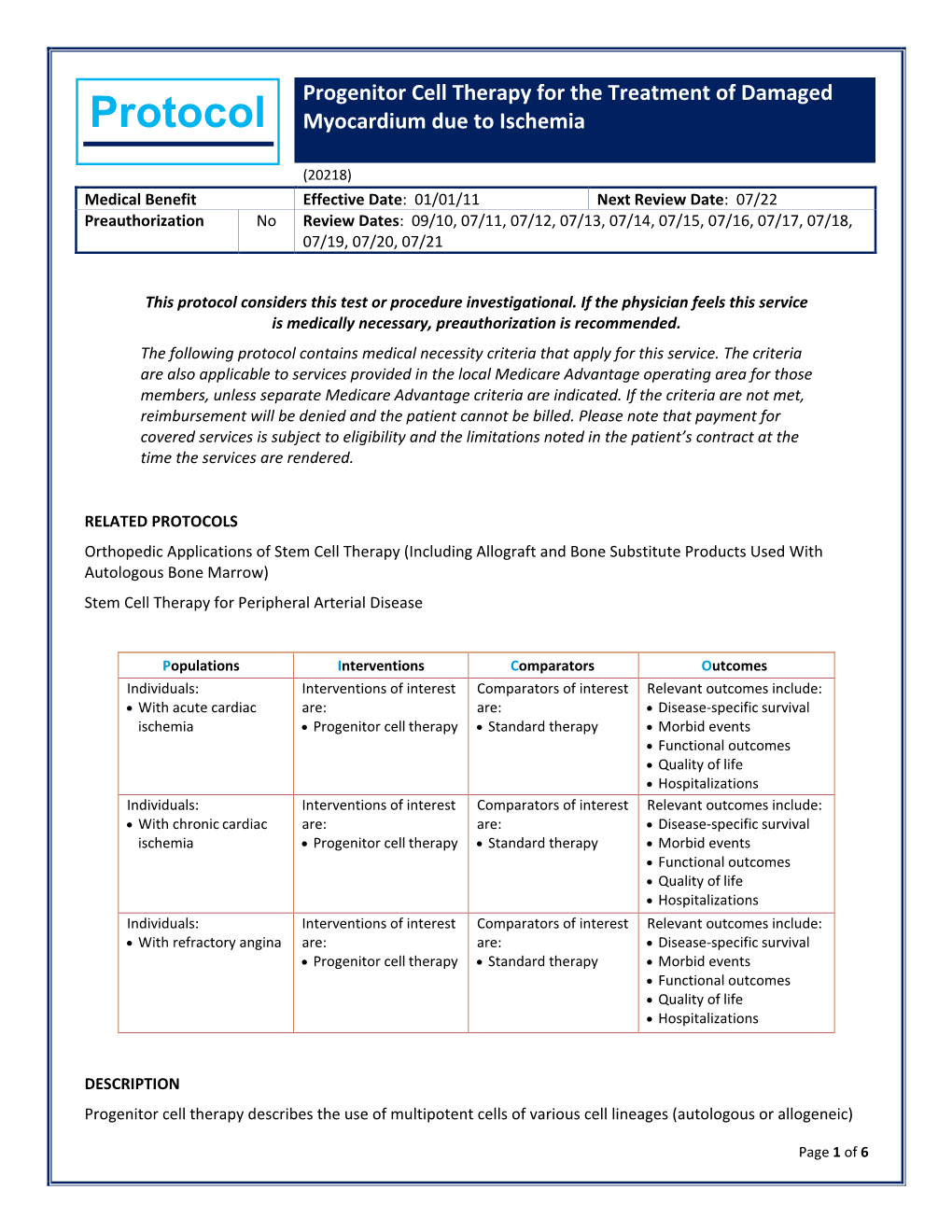 Progenitor Cell Therapy for the Treatment of Damaged Myocardium