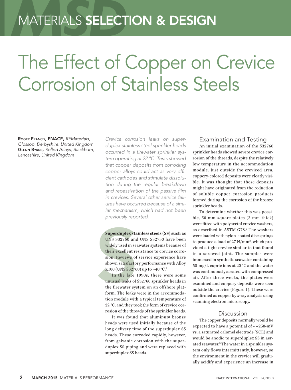 The Effect of Copper on Crevice Corrosion of Stainless Steels