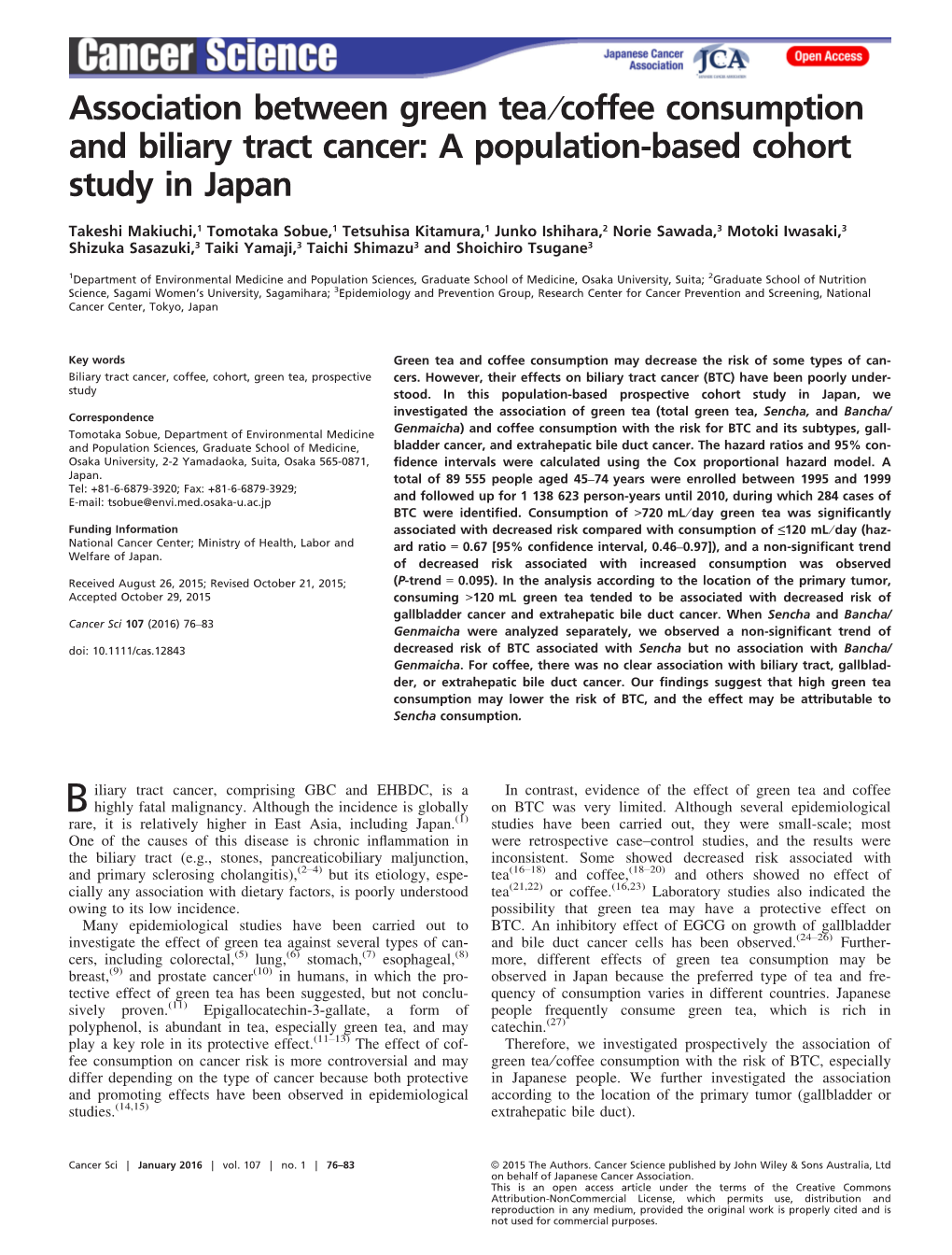 Association Between Green Tea⁄ Coffee Consumption and Biliary Tract