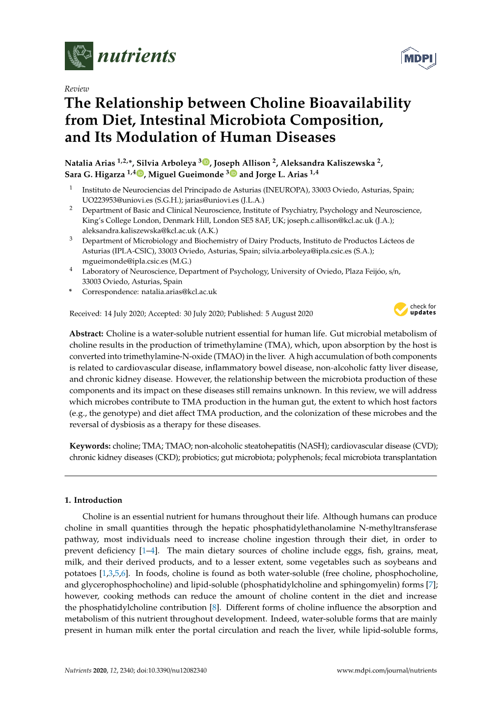 The Relationship Between Choline Bioavailability from Diet, Intestinal Microbiota Composition, and Its Modulation of Human Diseases