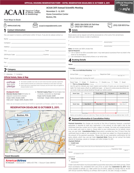 Official Hotel Reservation Form for ACAAI 2011 Annual Scientific