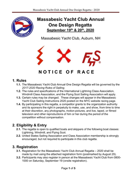 Massabesic Yacht Club Annual One Design Regatta - 2020