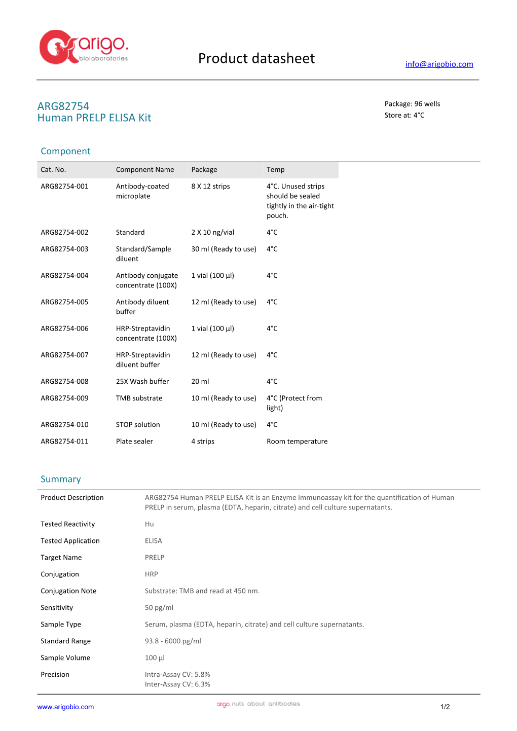 Human PRELP ELISA Kit (ARG82754)