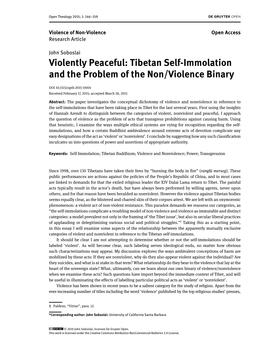 Tibetan Self-Immolation and the Problem of the Non/Violence Binary