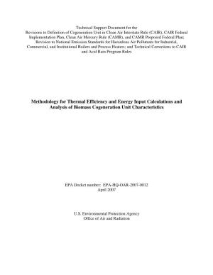 Methodology for Thermal Efficiency and Energy Input Calculations and Analysis of Biomass Cogeneration Unit Characteristics