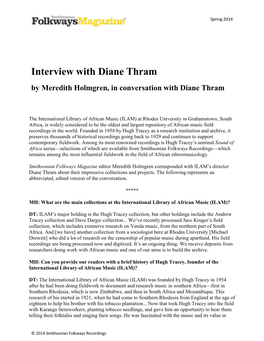 Interview with Diane Thram by Meredith Holmgren, in Conversation with Diane Thram