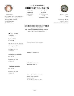 2018 Registered Lobbyist List
