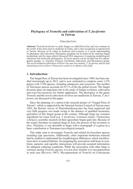 Phylogeny of Tremella and Cultiviation of T. Fuciformis in Taiwan 1