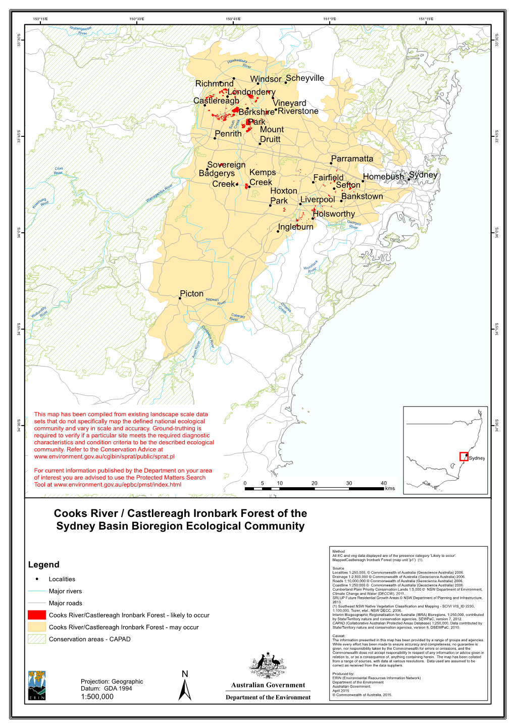 Map of Cooks River/Castlereagh Ironbark Forest of the Sydney Basin Bioregion Ecological Community