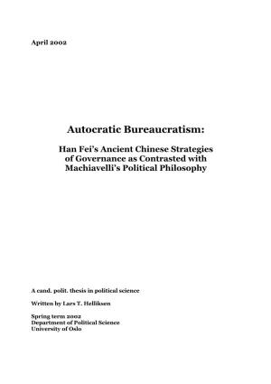 Han Fei's Ancient Chinese Strategies of Governance As Contrasted With