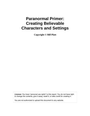 Paranormal Primer: Creating Believable Characters and Settings