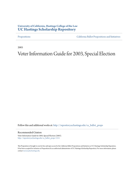 Voter Information Guide for 2003, Special Election