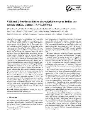 VHF and L-Band Scintillation Characteristics Over an Indian Low Latitude Station, Waltair (17.7◦ N, 83.3◦ E)