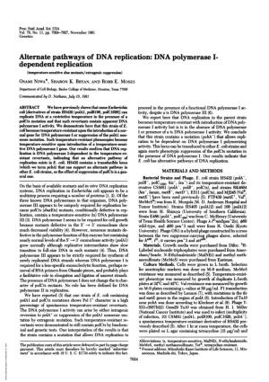 DNA Polymerase I- Dependent Replication (Temperature-Sensitive Dna Mutants/Extragenic Suppression) OSAMI NIWA*, SHARON K