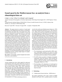 Sound Speed in the Mediterranean Sea: an Analysis from a Climatological Data Set