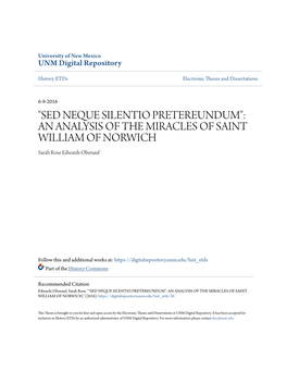 AN ANALYSIS of the MIRACLES of SAINT WILLIAM of NORWICH Sarah Rose Edwards Obenauf