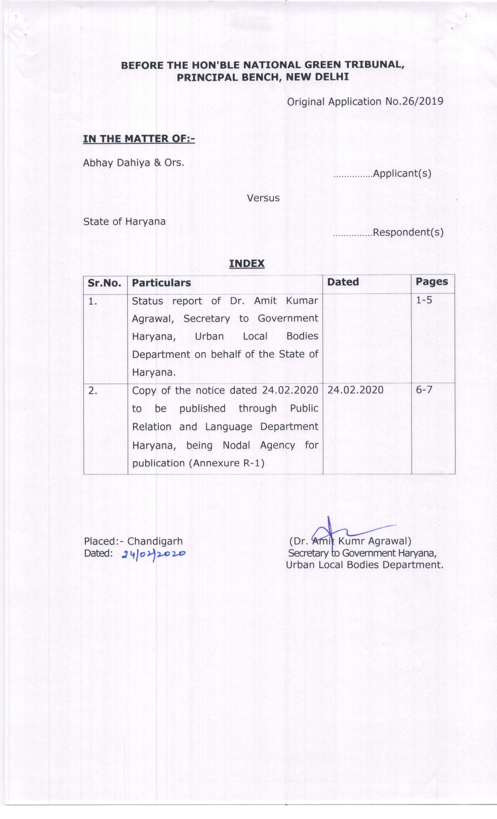 Local Bodies Department on Behalf of the State of Haryana