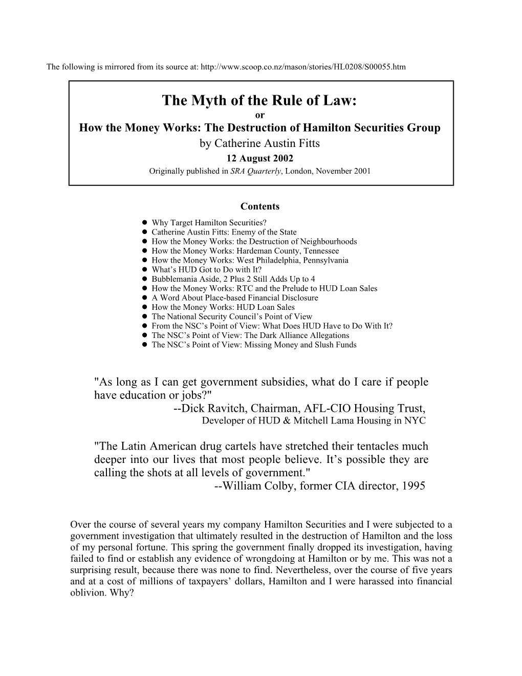 The Myth of the Rule of Law, by Catherine Austin Fitts