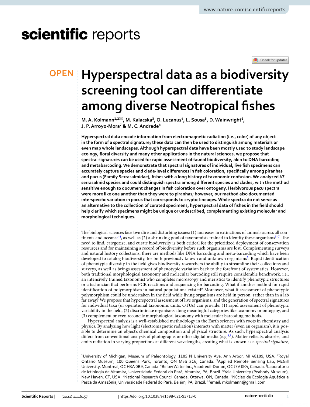 Hyperspectral Data As a Biodiversity Screening Tool Can Differentiate