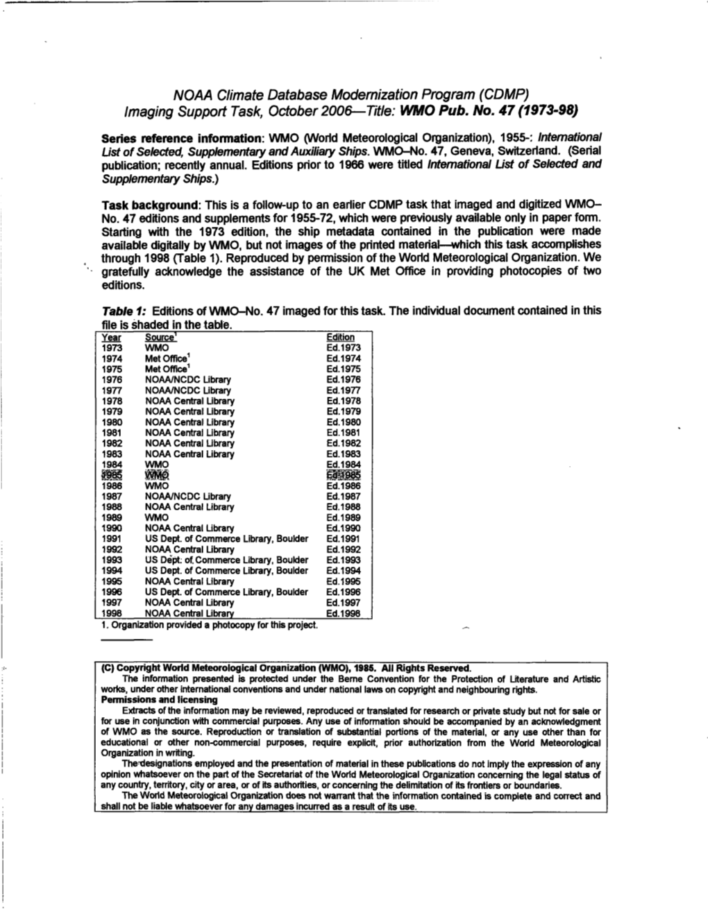 NOAA Climate Database Modernization Program (CDMP) Imaging Support Task, October 2006-Title: Wopub