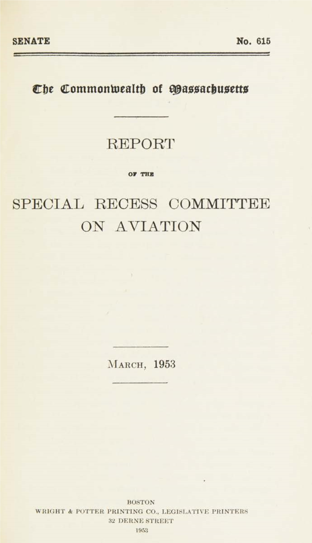 Report Special Recess Committee on Aviation