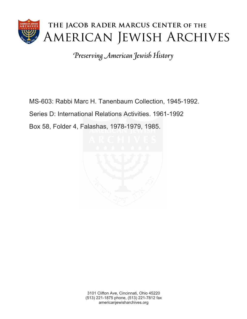 MS-603: Rabbi Marc H. Tanenbaum Collection, 1945-1992