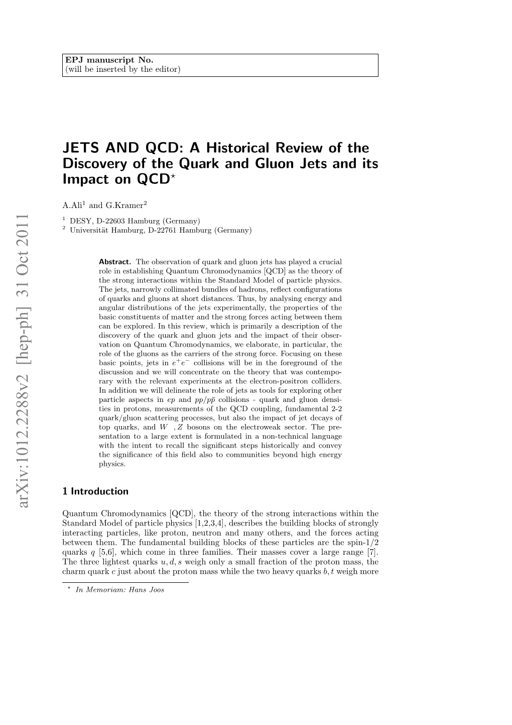 A Historical Review of the Discovery of the Quark and Gluon Jets