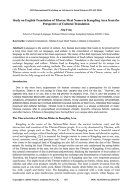 Study on English Translation of Tibetan Meal Names in Kangding Area from the Perspective of Cultural Translation