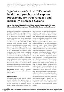 'Against All Odds': UNHCR's Mental Health and Psychosocial Support Programme for Iraqi Refugees and Internally Displaced S