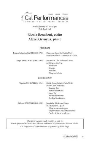Nicola Benedetti, Violin Alexei Grynyuk, Piano